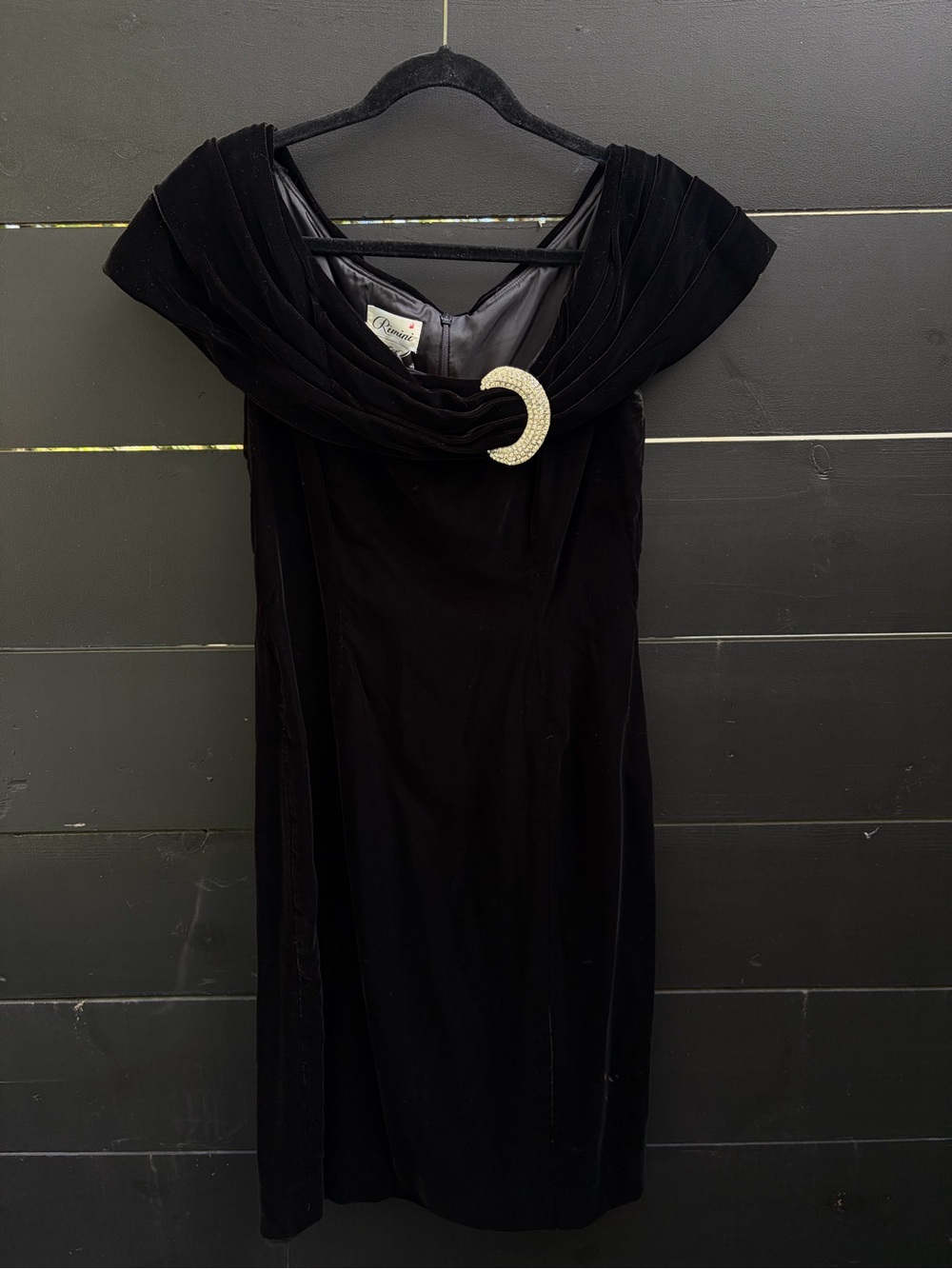 Vintage 80s Rimini Saks Fifth Avenue Black Velvet Rhinestone Moon Dress 12